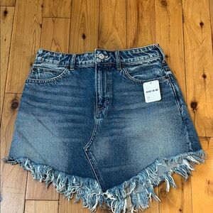 Free People Denim Frayed Hem Skirt